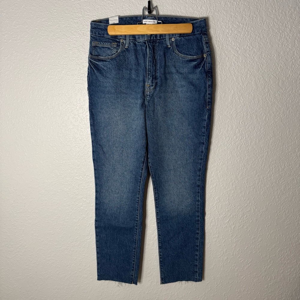 NWOT Good American Good Classic Raw Hem High Waist Slim Jeans sz 12 Fits Like 10